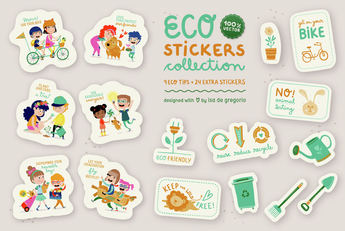 Engaging Kids in Eco-Friendly Practices with Vector Art & Stickers - Image 1