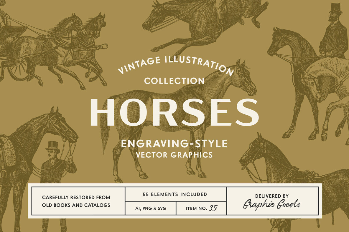 Download Horses Vintage Illustration Set Graphics - Image 1