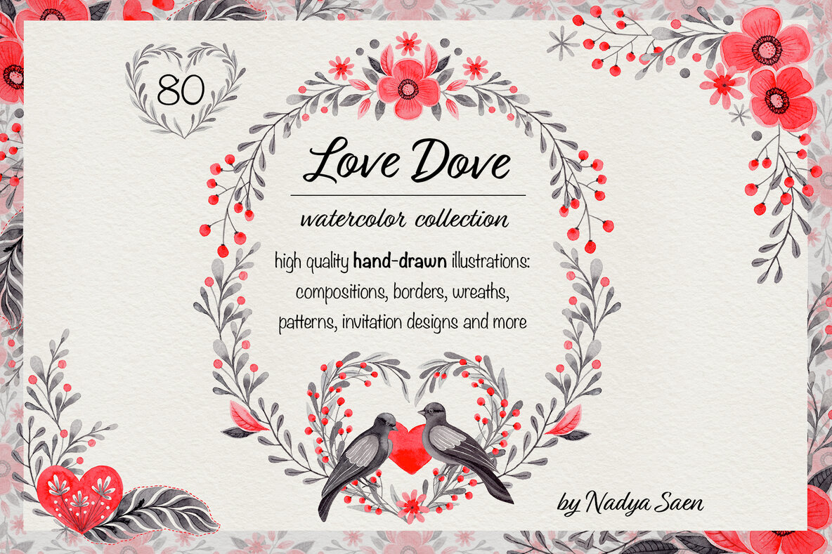 Download Love Dove Watercolor Wedding Collection Graphics