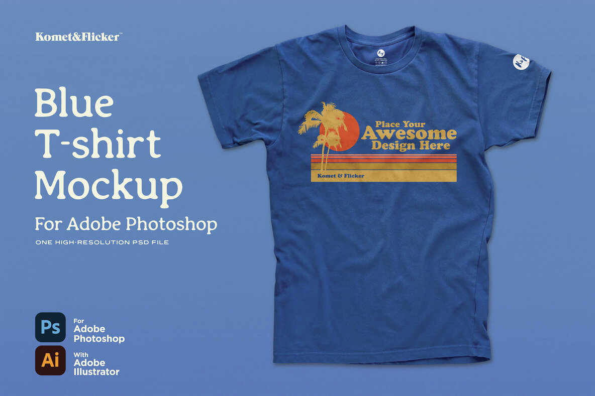 Download Blue T-shirt Mockup for Photoshop Graphics