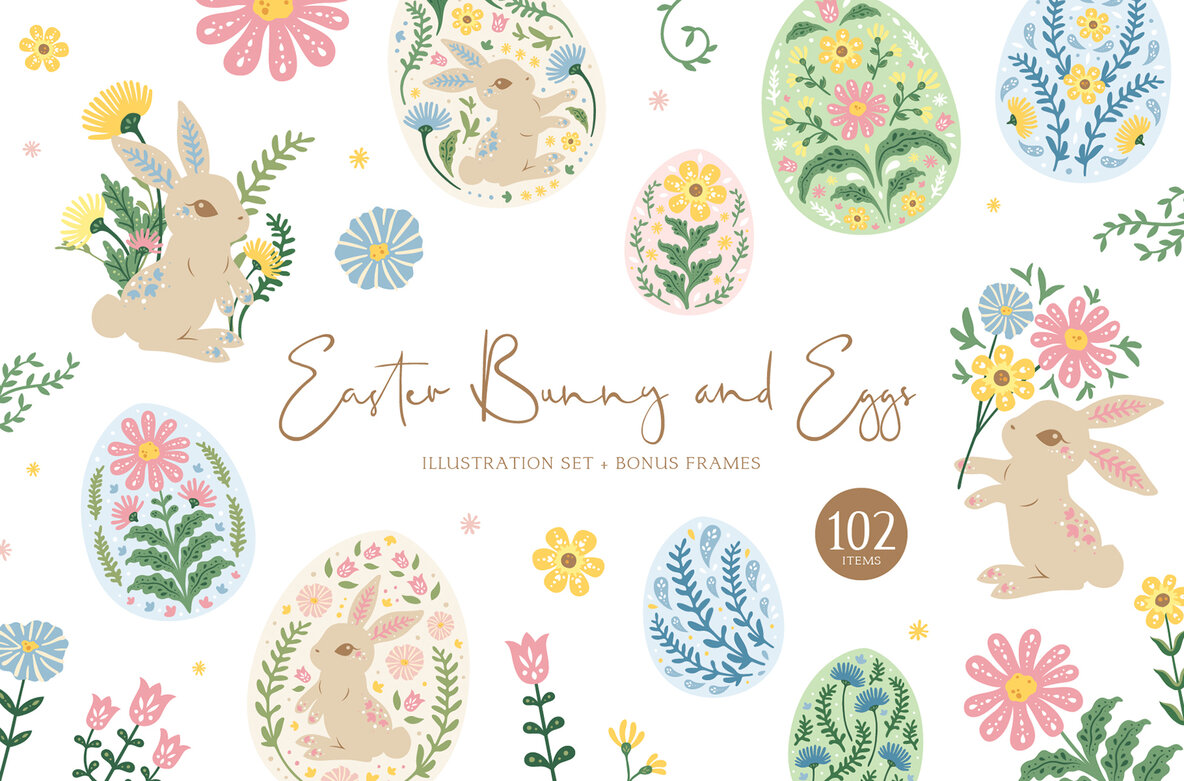 Download Easter Bunny and Eggs Illustrations Graphics
