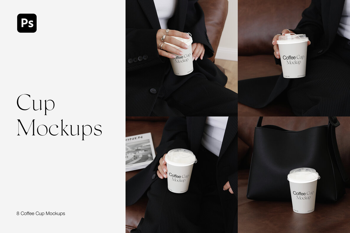 Download Realistic Coffee Cup in Woman Hands Mockups for Photoshop Graphics