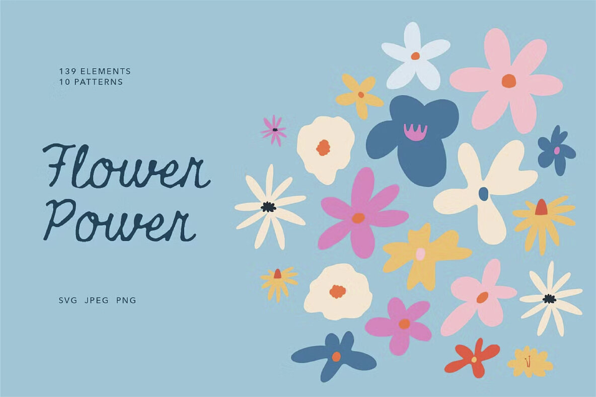 Download Flower Power Hand Drawn Clipart Graphics