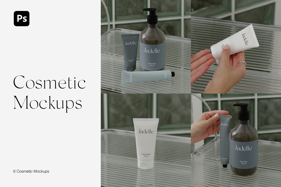Download Realistic Beauty Bottle and Hand Cream Tube Mockups Graphics