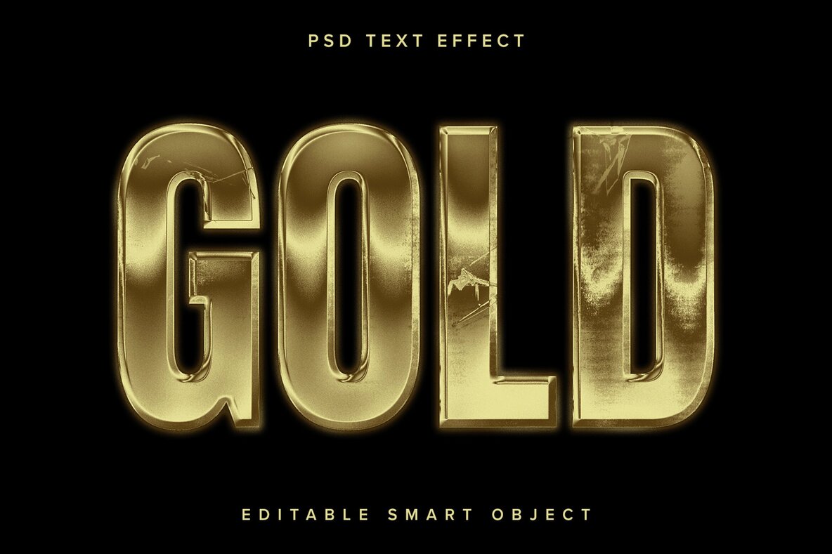 Download Metallic Gold Text Effect Mockup Graphics - Image 1