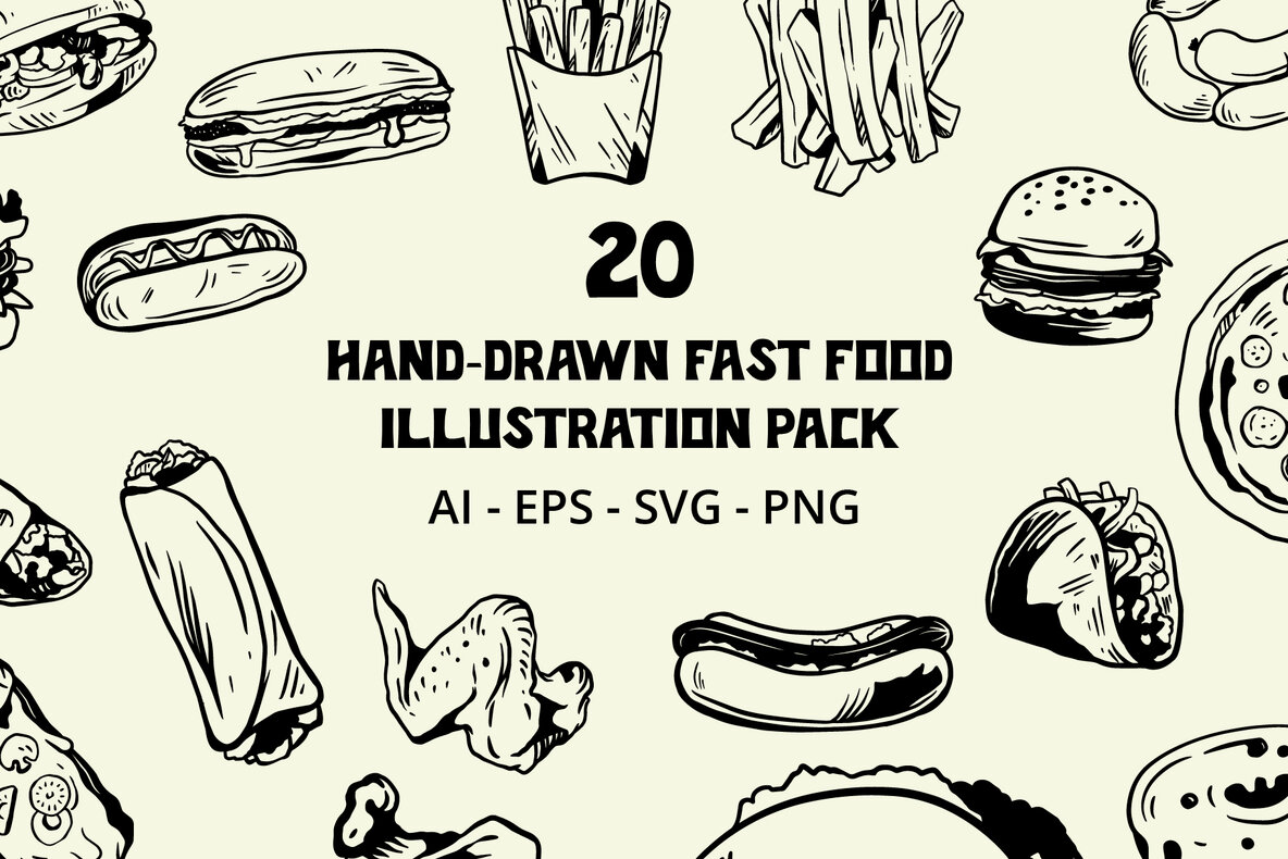Download Hand Drawn Fast Food Illustration Graphic Graphics