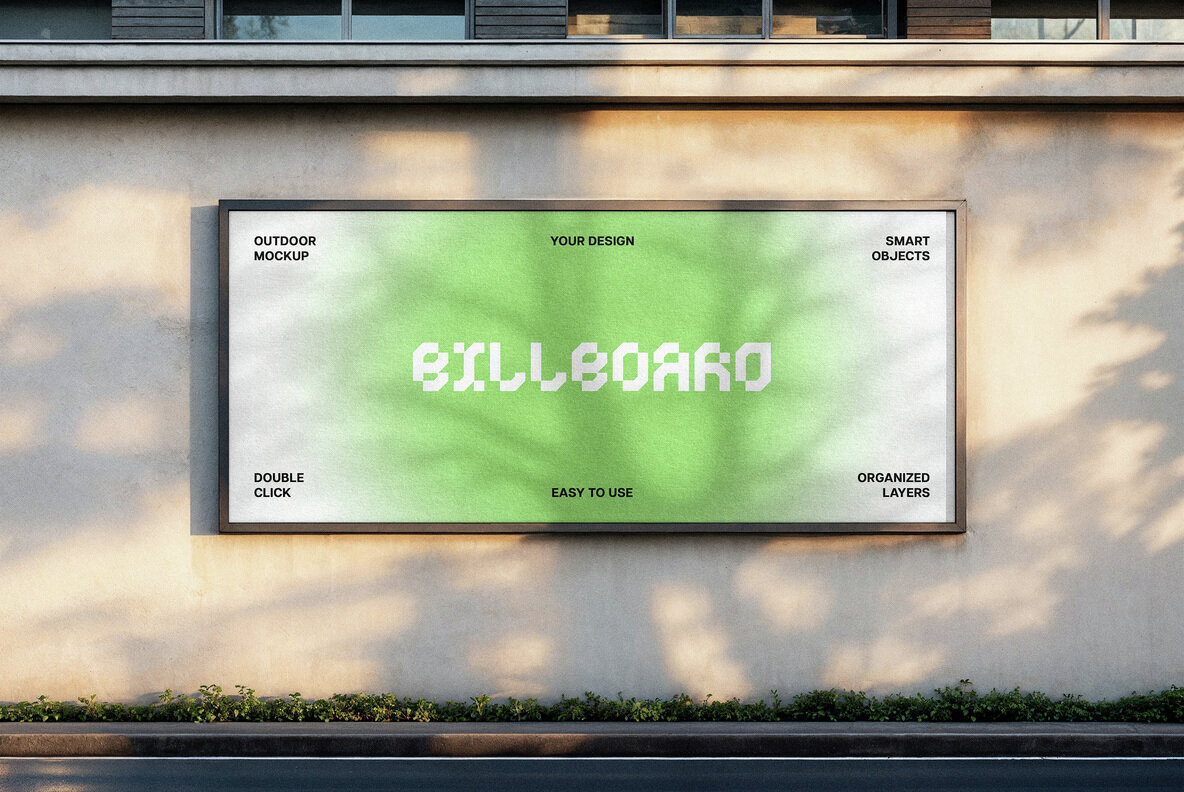 Download Outdoor Billboard Mockup with Shadow Overlay Graphics