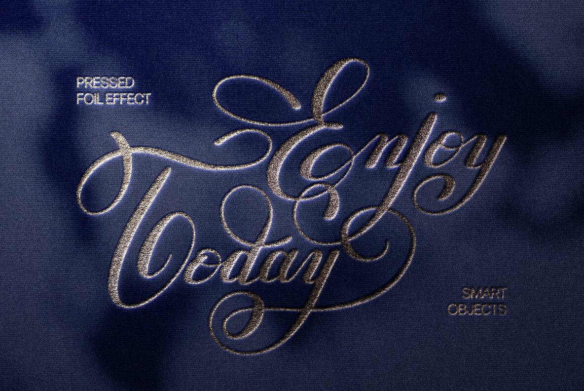 Download Pressed Foil Text and Logo Mockup Graphics