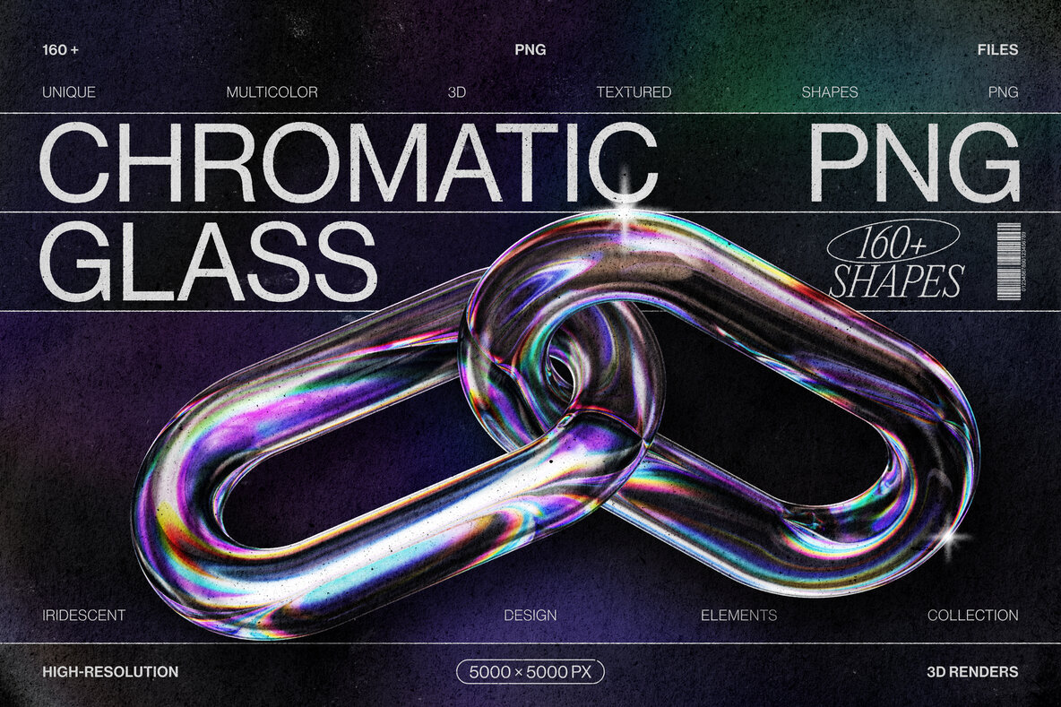 Download Chromatic Glass Shapes 162 Iridescent 3D Elements Graphics - Image 1