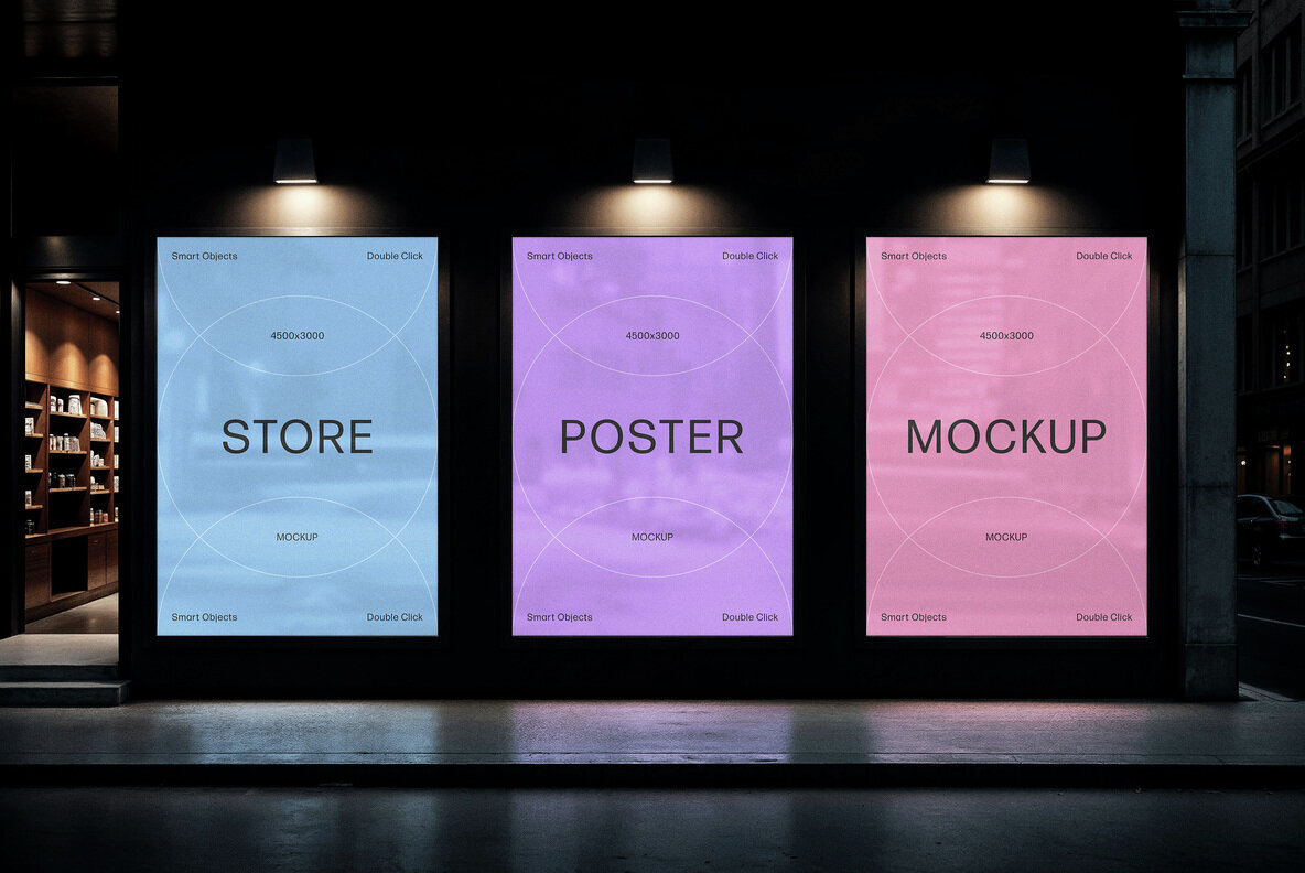 Download 3 Storefront Posters Mockup Graphics - Image 1