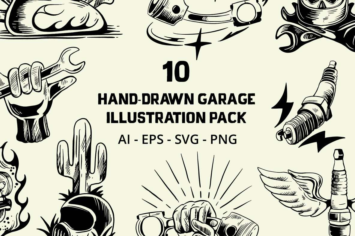 Download Hand Drawn Garage Illustration Pack Graphics - Image 1
