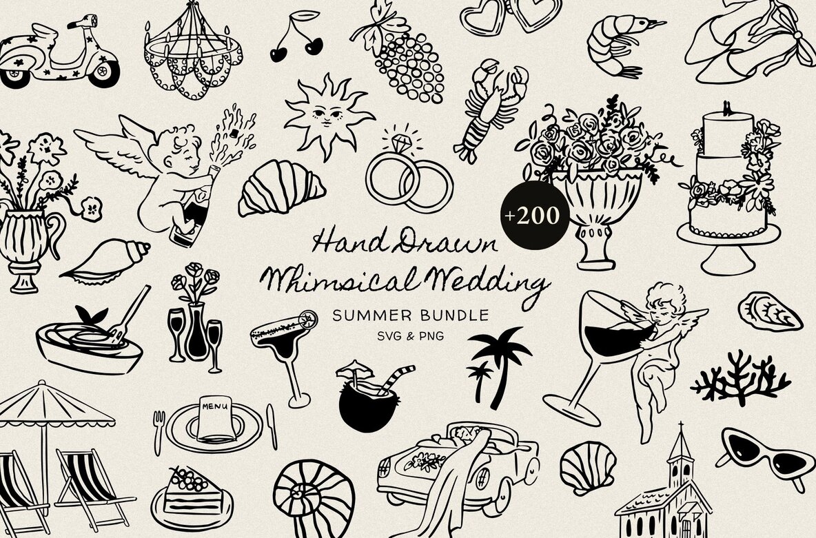 Download 206 Whimsical Wedding Summer Clipart Bundle Graphics